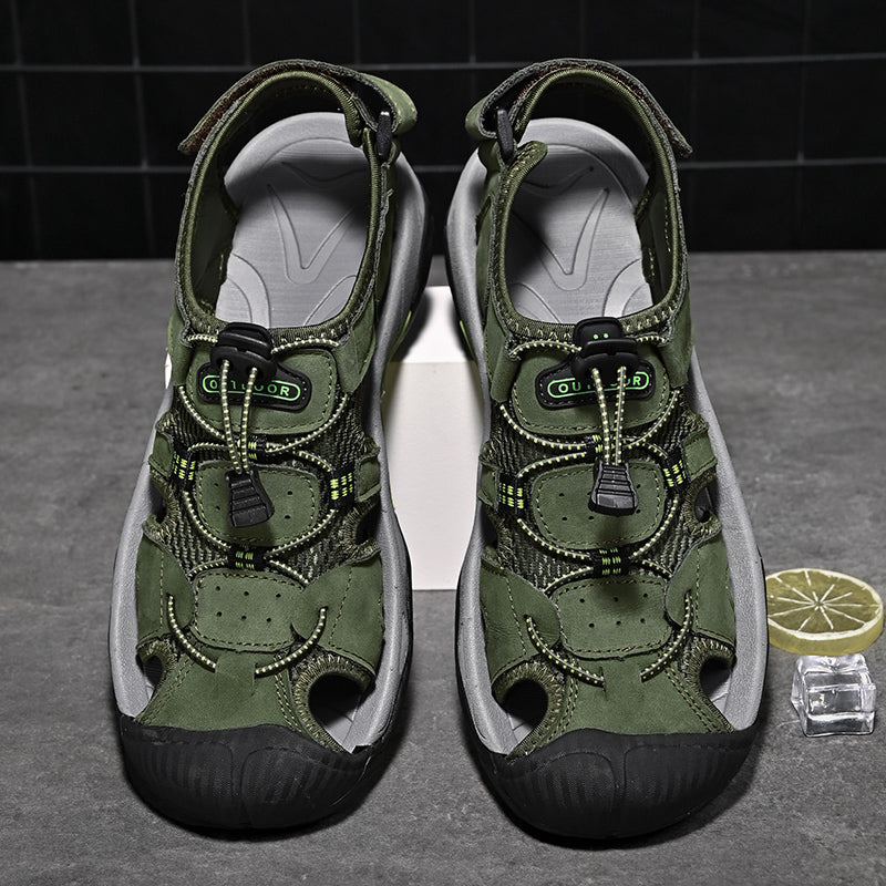 Men's functional genuine leather fisherman sandals providing comprehensive arch support