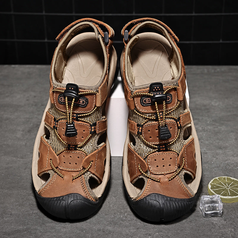 Modern men's arch support leather sandals, fisherman style, combining style with orthopedic benefits