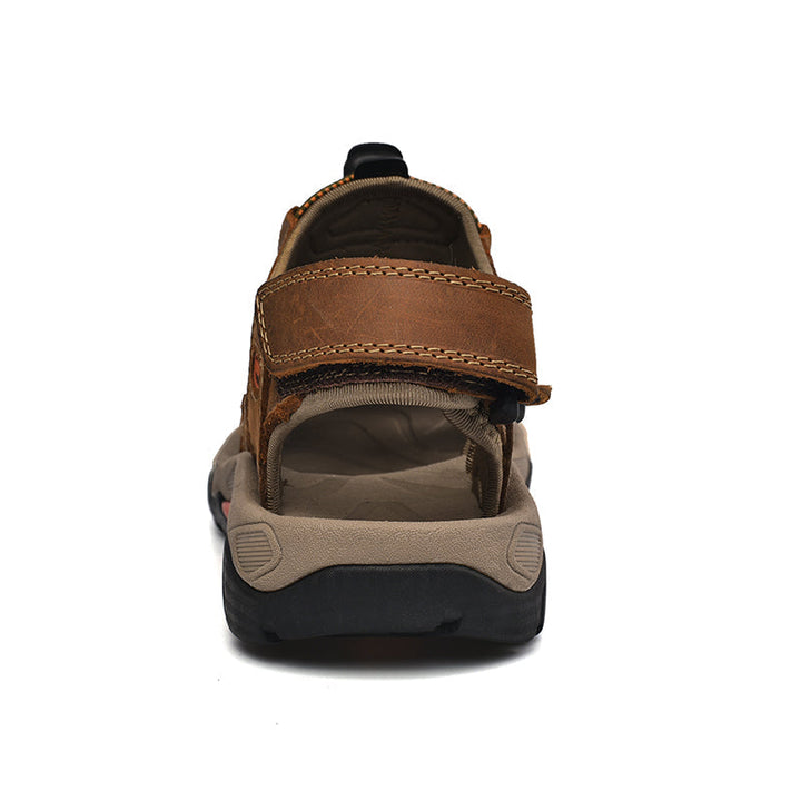 Genuine leather men's sandals with arch support, fisherman design, for active lifestyles
