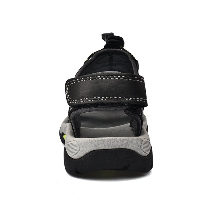 Close-up of the resilient outsole of men's arch support genuine leather fisherman sandals