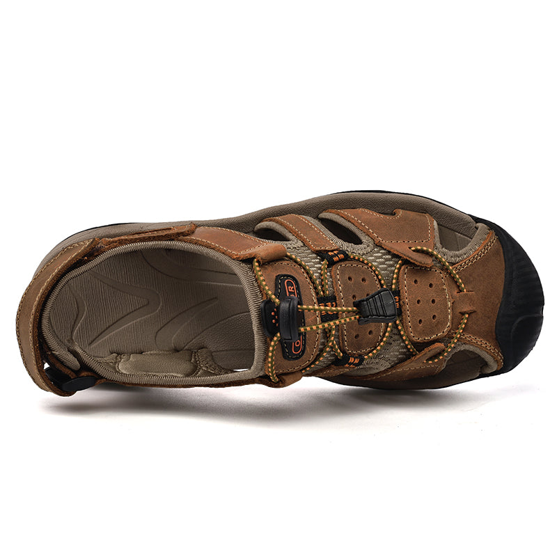 Stylish men's arch support leather sandals, fisherman design, for everyday comfort