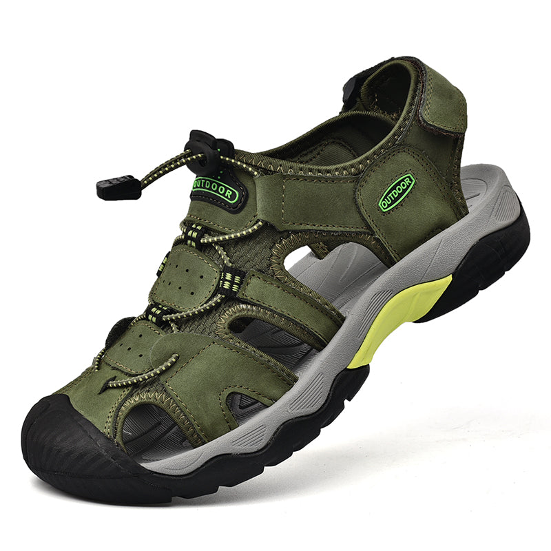 Men's sturdy genuine leather arch support fisherman sandals, perfect for rugged terrain