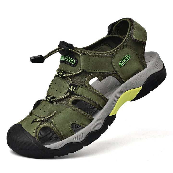 Men's sturdy genuine leather arch support fisherman sandals, perfect for rugged terrain