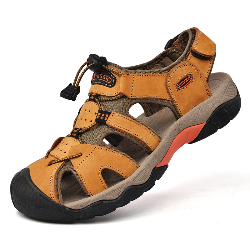 Outdoor adventure-ready men's genuine leather fisherman sandals with superb arch support