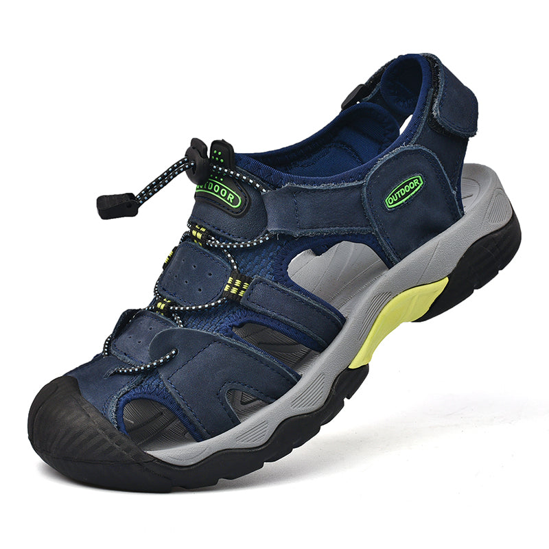 Genuine leather men's sandals with integrated arch support, fisherman style, for maximum comfort