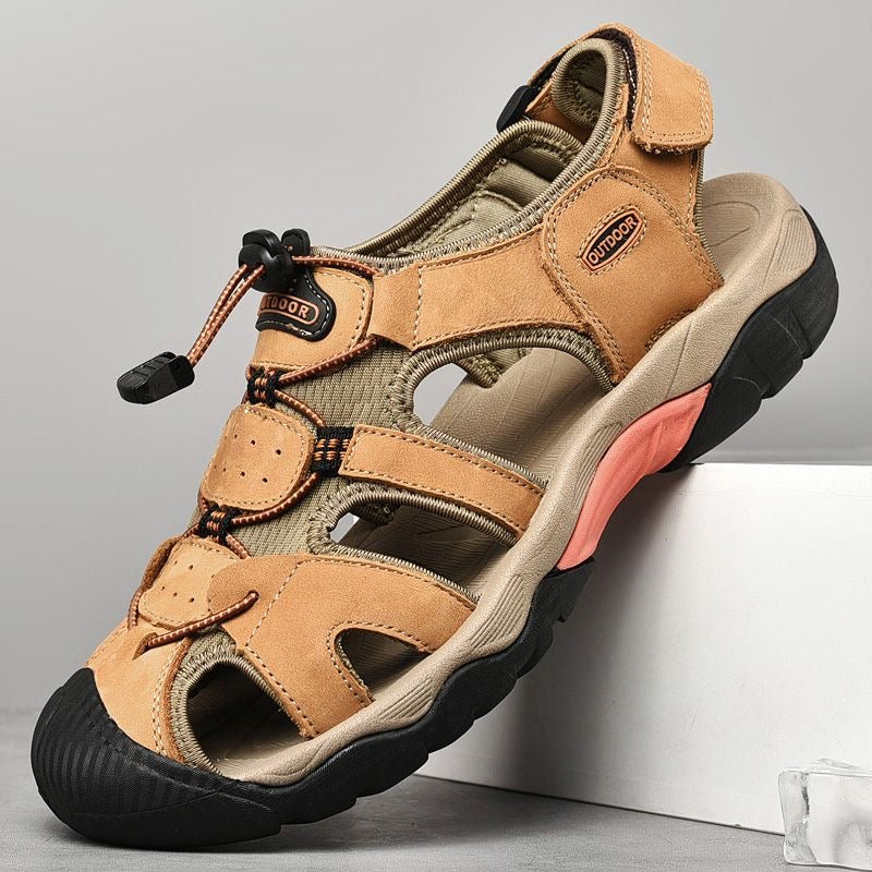 Men's leather sandals, fisherman design, featuring prominent arch support, perfect for summer