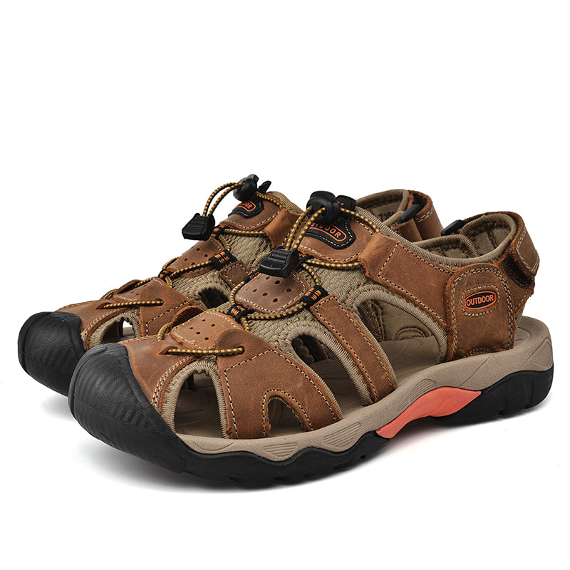 Elegant men's genuine leather arch support fisherman sandals, casual yet refined