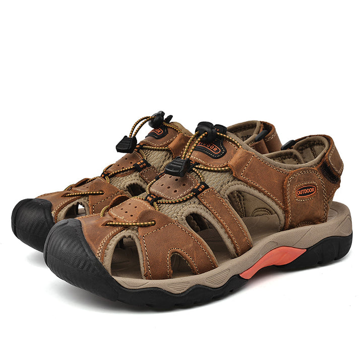 Elegant men's genuine leather arch support fisherman sandals, casual yet refined