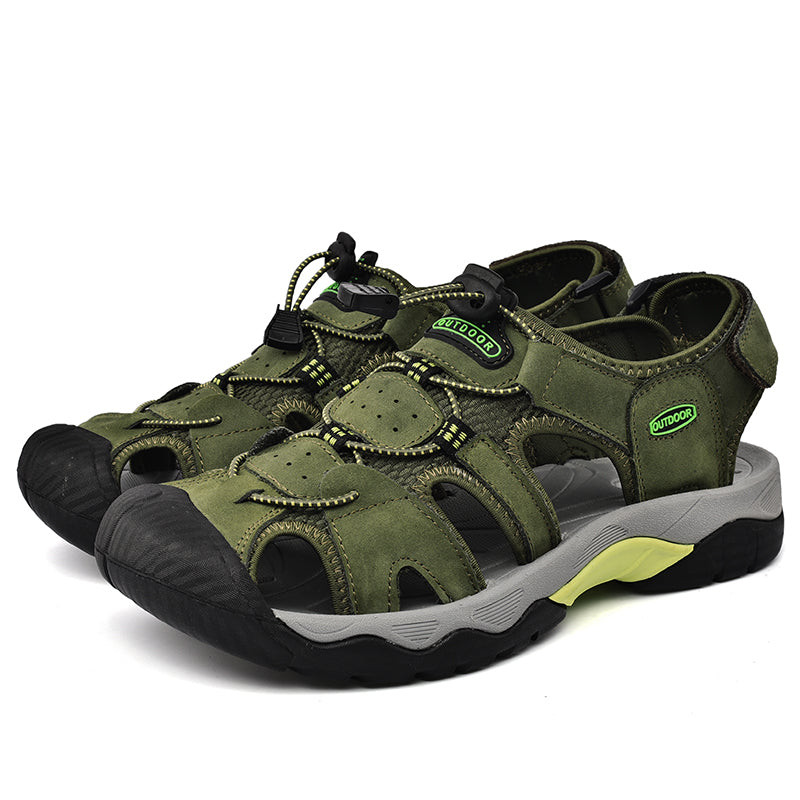 Genuine leather men's outdoor footwear, fisherman sandals with excellent arch support features