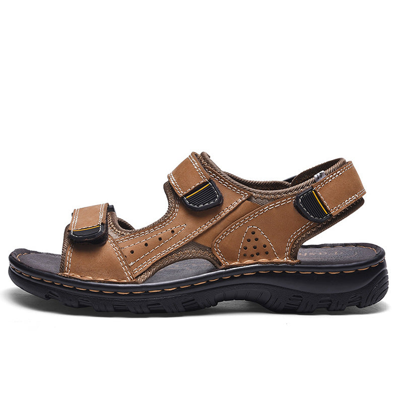 Men's genuine leather open toe outdoor beach sport sandals, perfect for summer casual wear