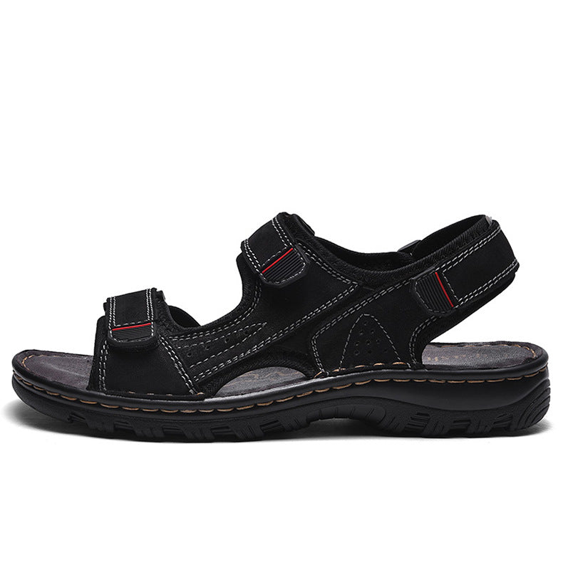 Durable men's leather outdoor sandals with open toe design for beach and sports activities