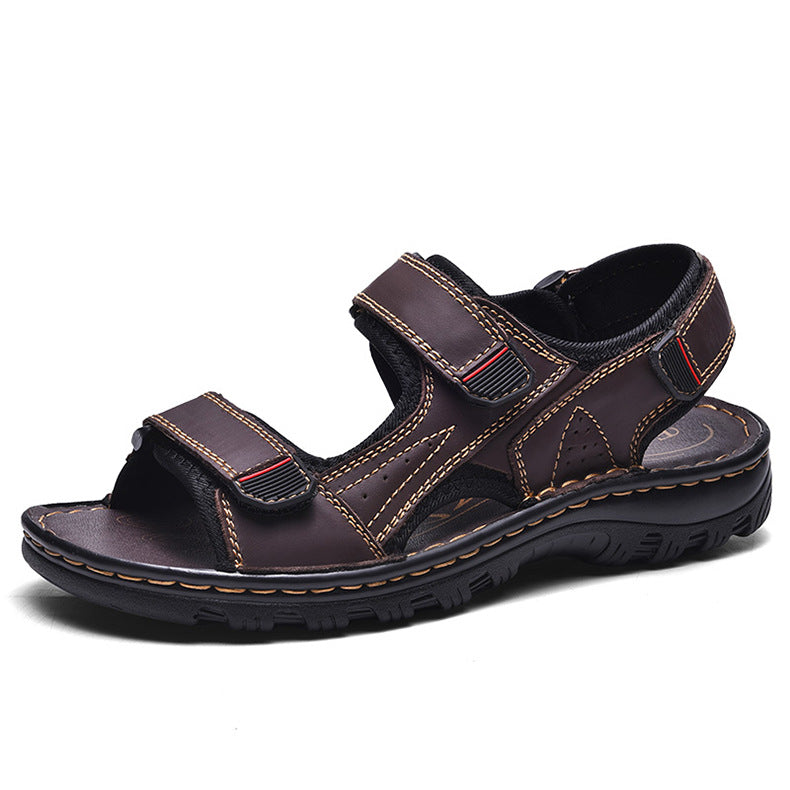 Stylish men's genuine leather sandals, open toe for ultimate comfort on summer beach trips
