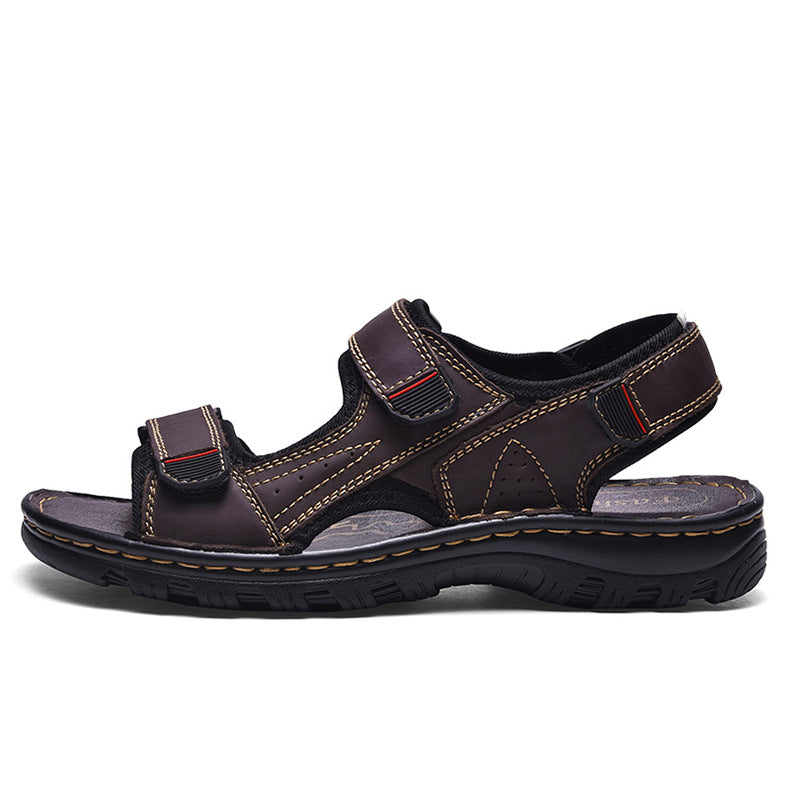 Rugged men's outdoor sport sandals crafted from real leather with an open toe design
