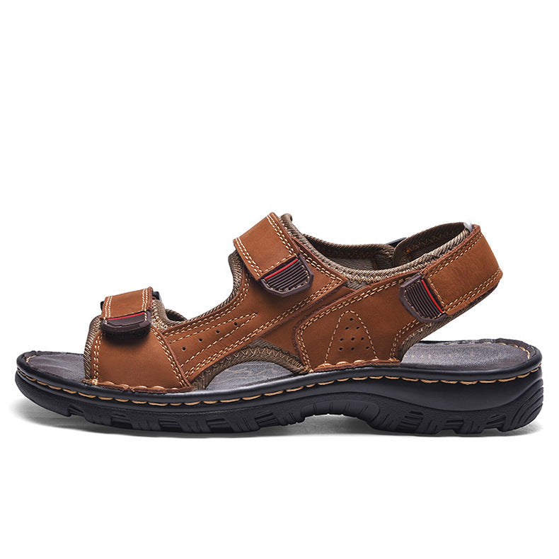 Comfortable men's summer beach sandals, genuine leather with open toe, ideal for outdoor sports