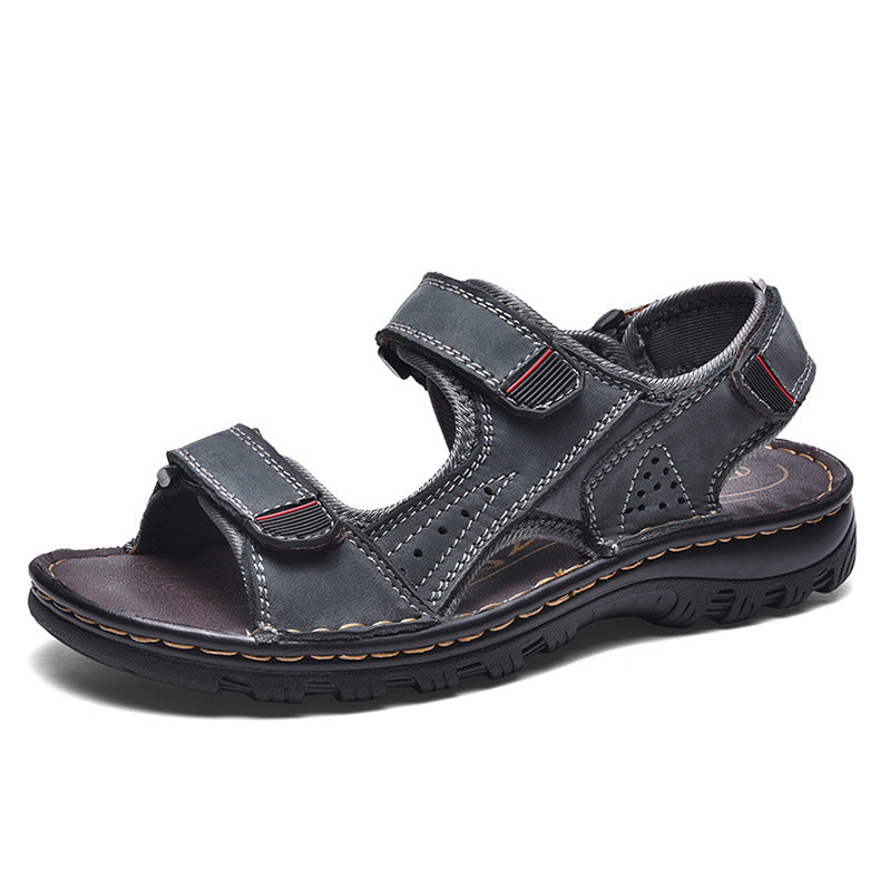 Men's leisure genuine leather open toe sandals, excellent for beach and outdoor summer fun