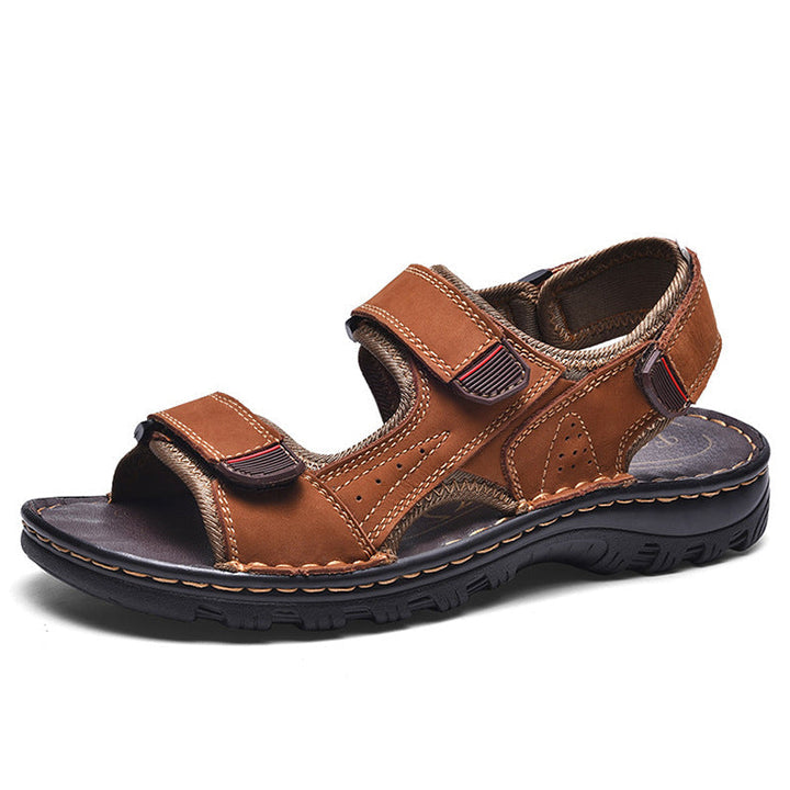 Versatile men's summer genuine leather sandals, open toe, suitable for beach and casual wear