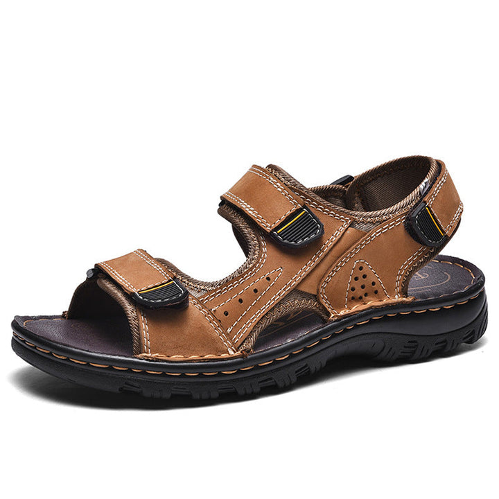 High-quality men's open toe leather sandals for outdoor activities, beach and sport