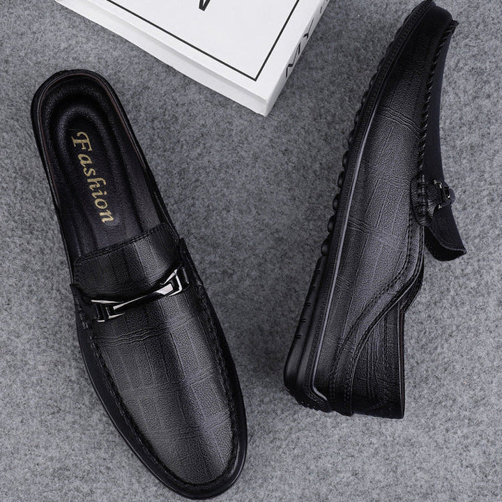 Stylish brown genuine leather slip-on loafers for men, versatile dress shoes for any event