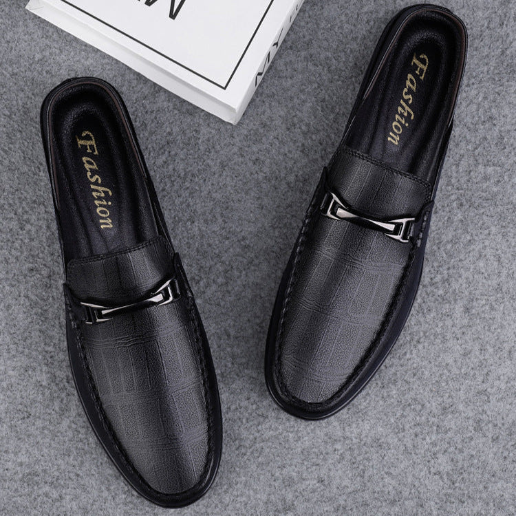 Pair of genuine leather slip-on loafers, elegant and comfortable men's classic footwear