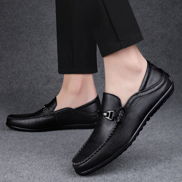 Top-down view of men's genuine leather loafers, comfortable and easy to slip on