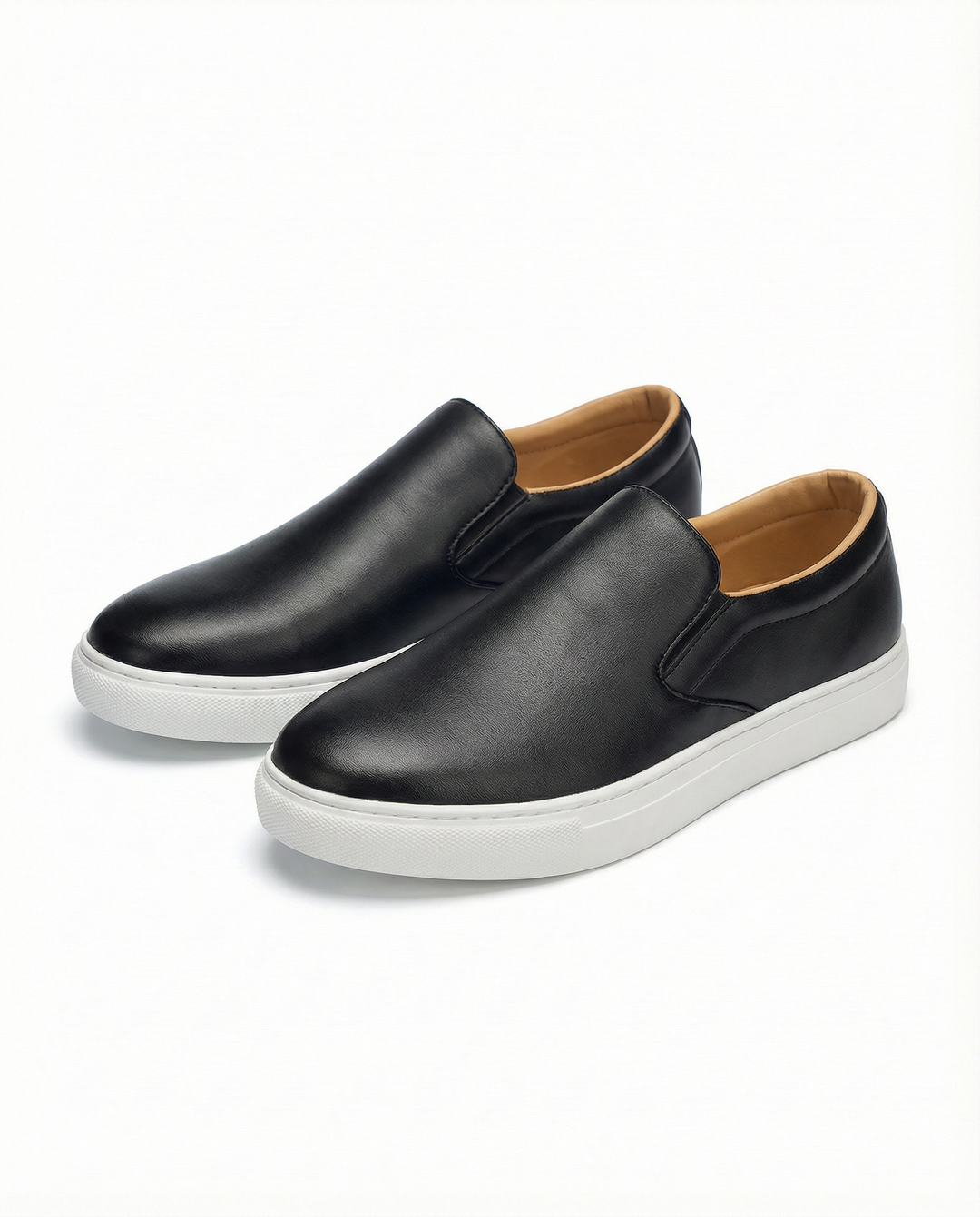 Men's genuine leather slip-on shoes in a classic black, a durable and comfortable choice for everyday footwear.