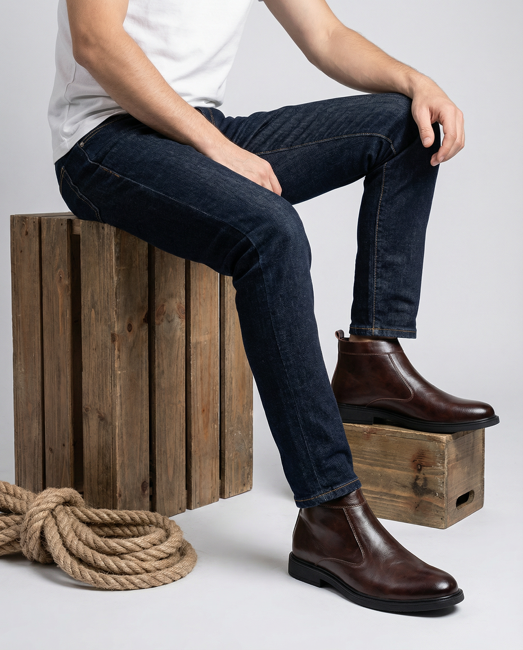 Waypoint men's leather boots in black, a rugged and durable footwear option for work or casual use.