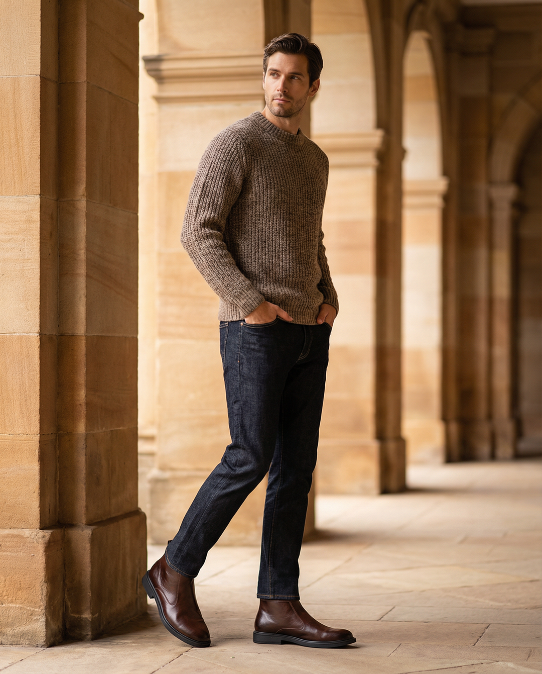 Close-up of the textured genuine leather on men's Waypoint boots, ideal for everyday and work.