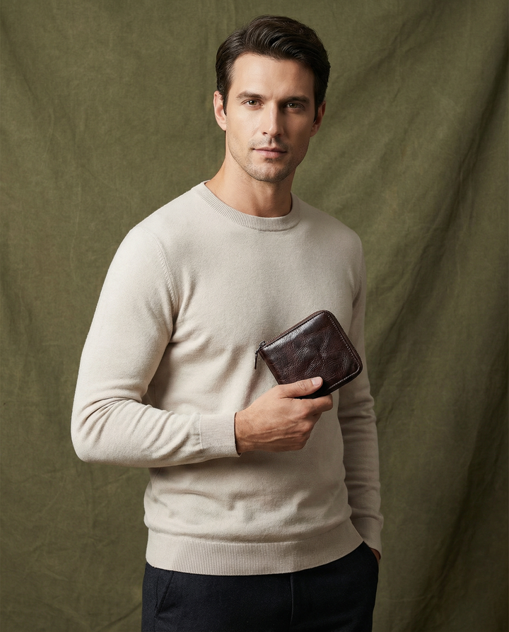 Genuine cowhide zip wallet, high quality men's accessory