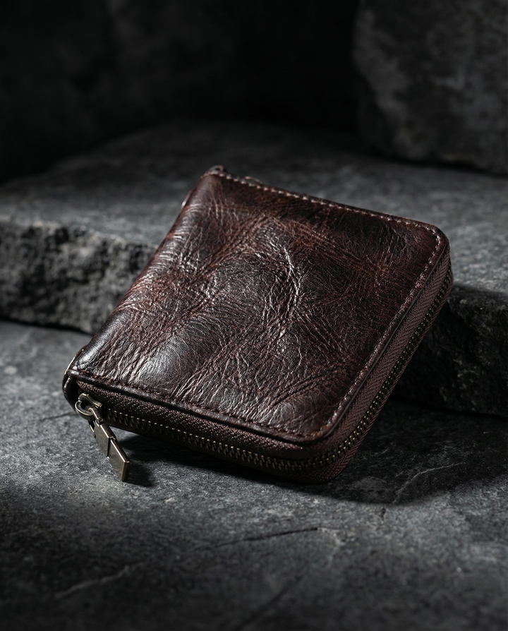Practical leather zip wallet for men, ideal for daily use