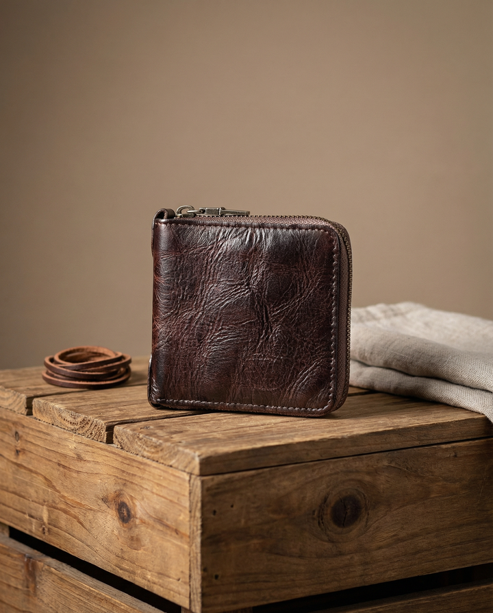 Sleek and durable men's genuine leather zip wallet
