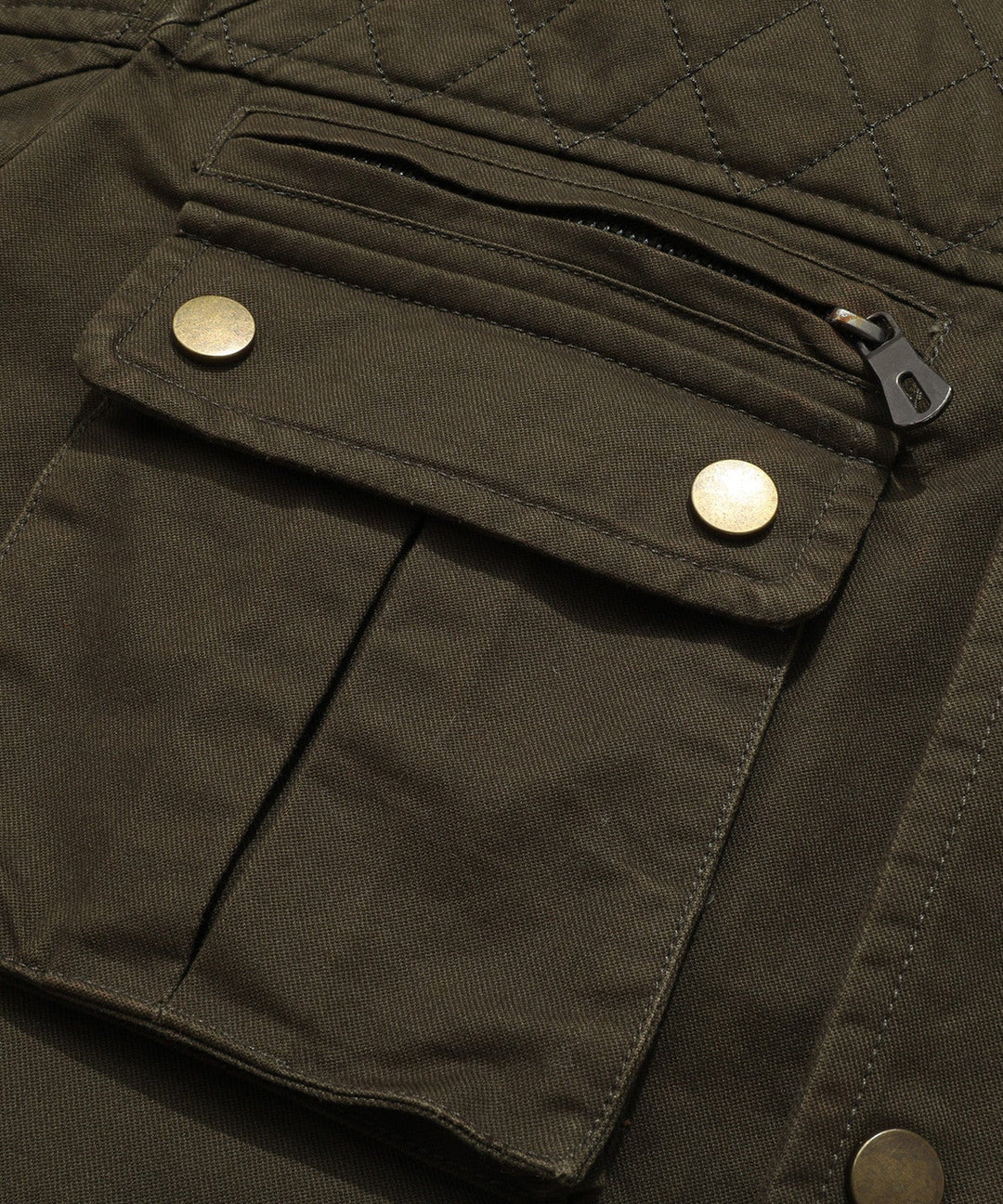 Men's rugged utility jacket, posed for outdoor adventure, with a warm quilted interior.