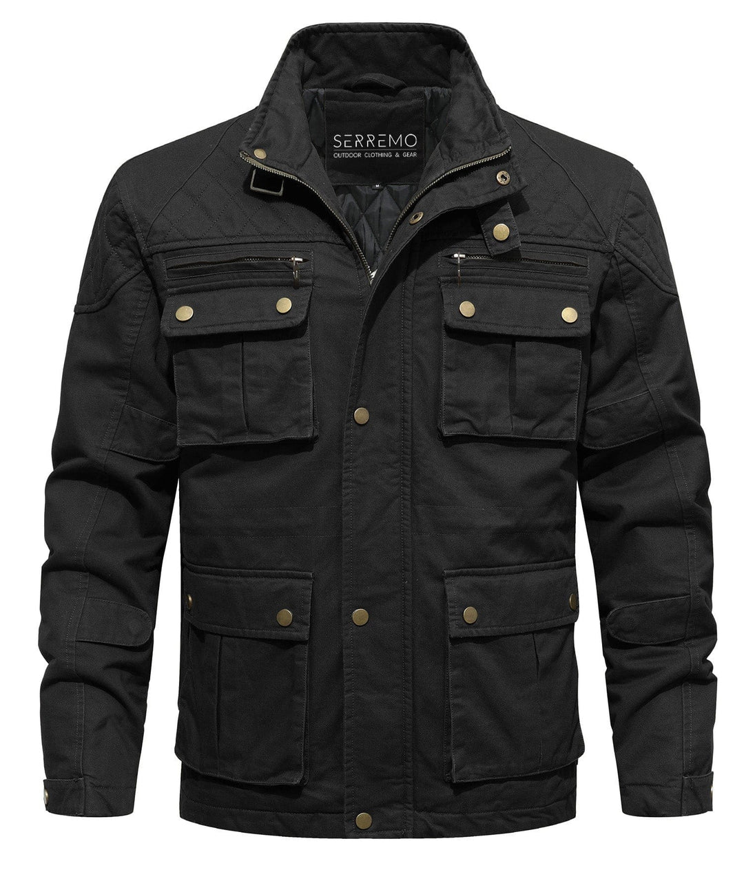 Durable men's outerwear: a field jacket with practical utility pockets and quilted interior.