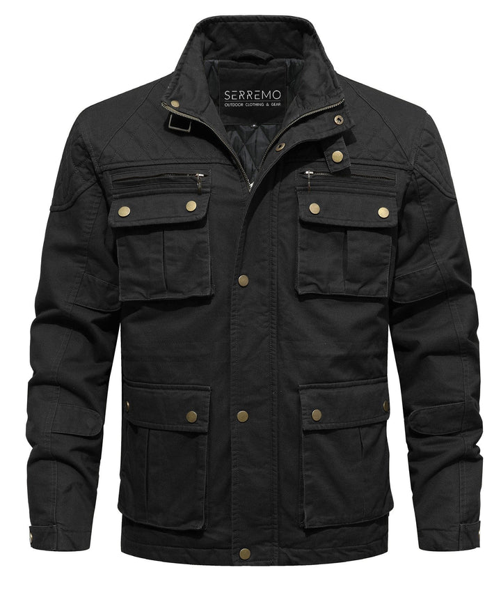 Durable men's outerwear: a field jacket with practical utility pockets and quilted interior.