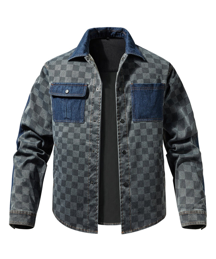 Stylish men's grey checkered shirt jacket, perfect for layering and casual wear