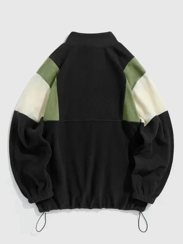 Color block men's half-zip jacket with a mock neck, comfortable fleece blend.