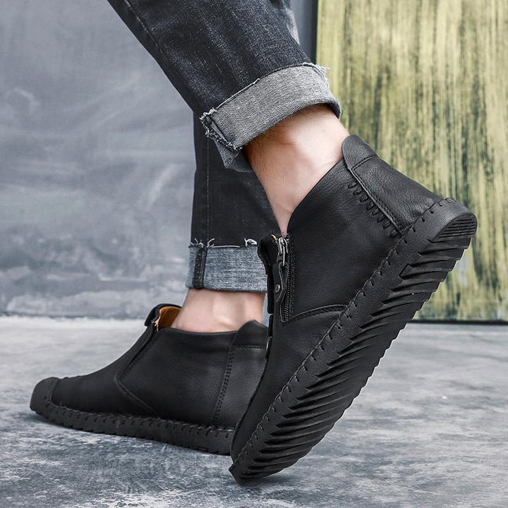 Comfortable men's ankle boots, hand-stitched leather, non-slip and supportive