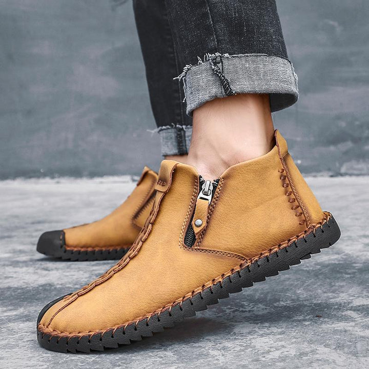 Stylish men's ankle boots, brown leather and hand-stitched details, comfortable fit