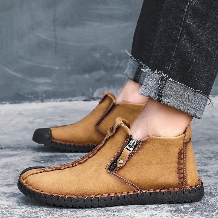 Orthopedic men's leather ankle boots, perfect for long wear, hand-stitched finish