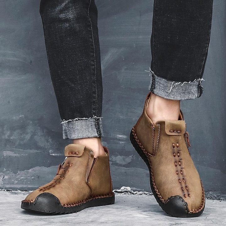 Men's orthopedic brown leather ankle boots, designed for comfort and support