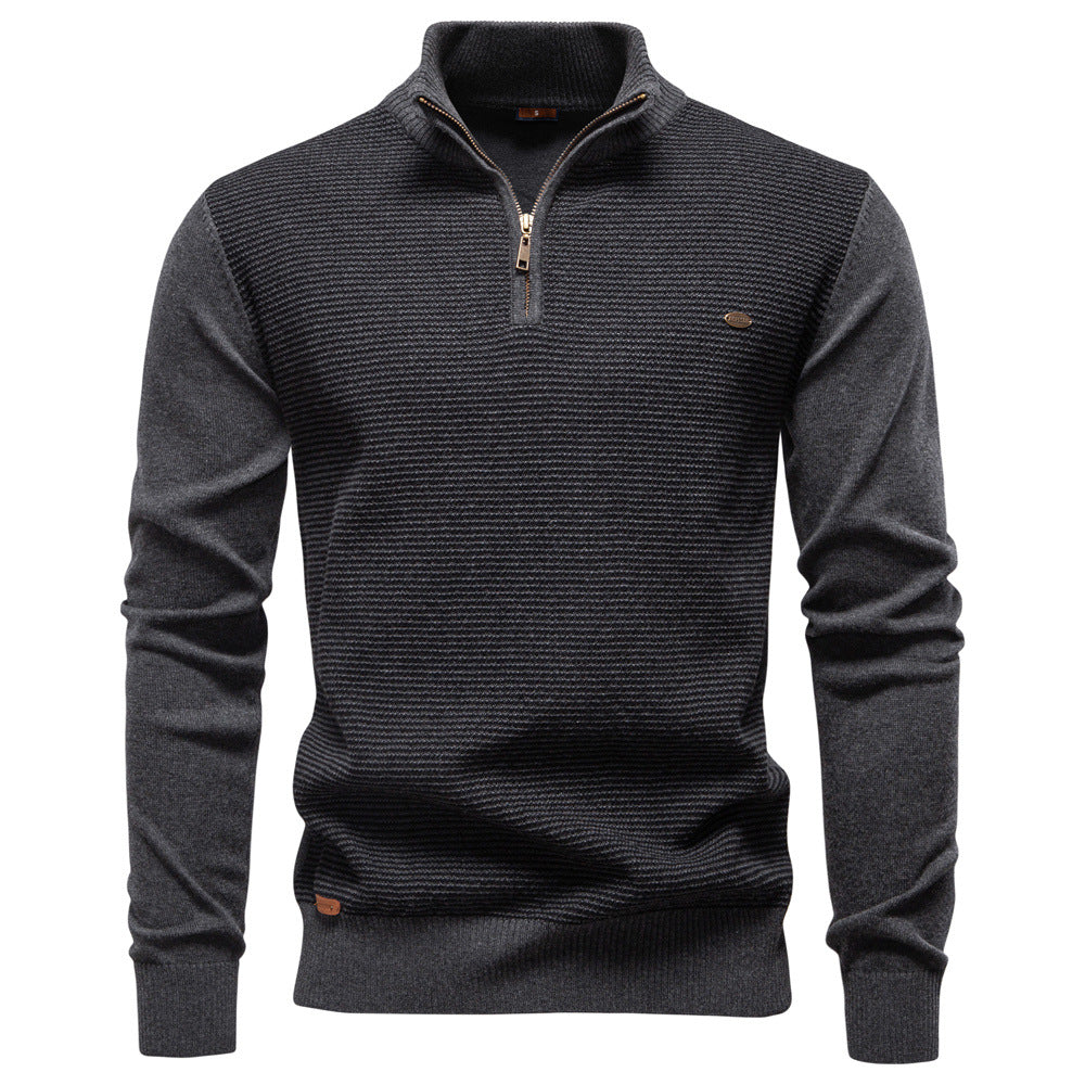 Men's heather gray cotton blend half-zip sweater, casual pullover for autumn fashion