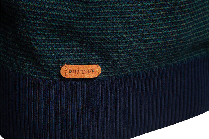 Men's half-zip cotton blend sweater in a vibrant royal blue, athletic casual pullover