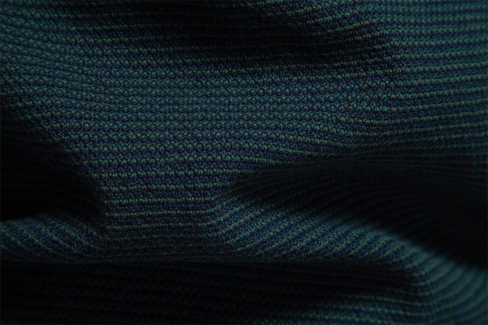 Back view of men's simple half-zip sweater, clean design, comfortable cotton blend top