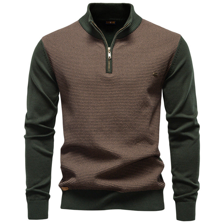Stylish men's half-zip pullover in a deep green, soft cotton blend for everyday wear