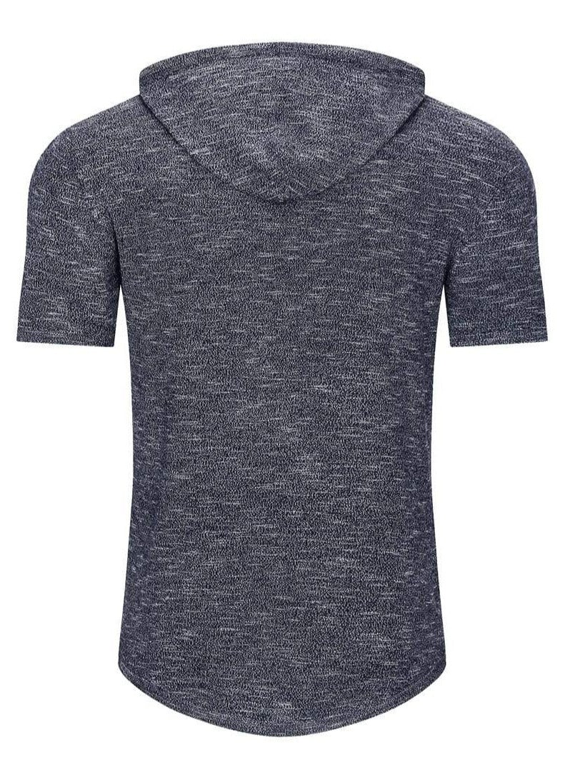 Inside view of a black men's short-sleeve hoodie, showing soft cotton blend fabric