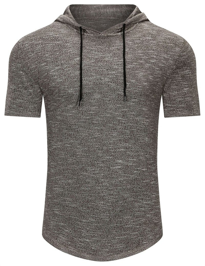 Men's white short-sleeve hoodie with drawstring, versatile casual top for active lifestyles