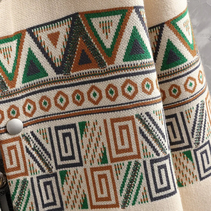 Comfortable men's cotton cardigan in warm earth tones, featuring a classic knit pattern.