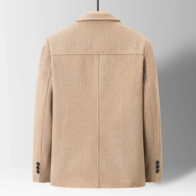 Gray herringbone tailored jacket for men, a classic and versatile addition to any wardrobe.