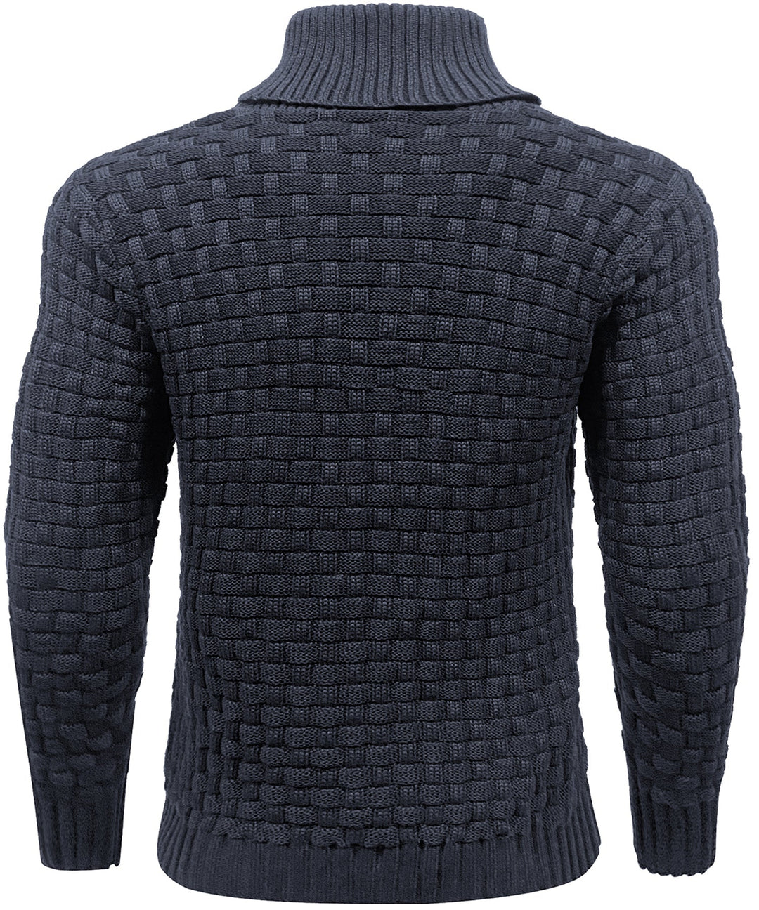 Men's casual high collar button-up sweater in a comfortable polyester knit.