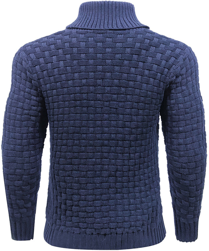 A men's high collar sweater, ideal for layering during colder months.