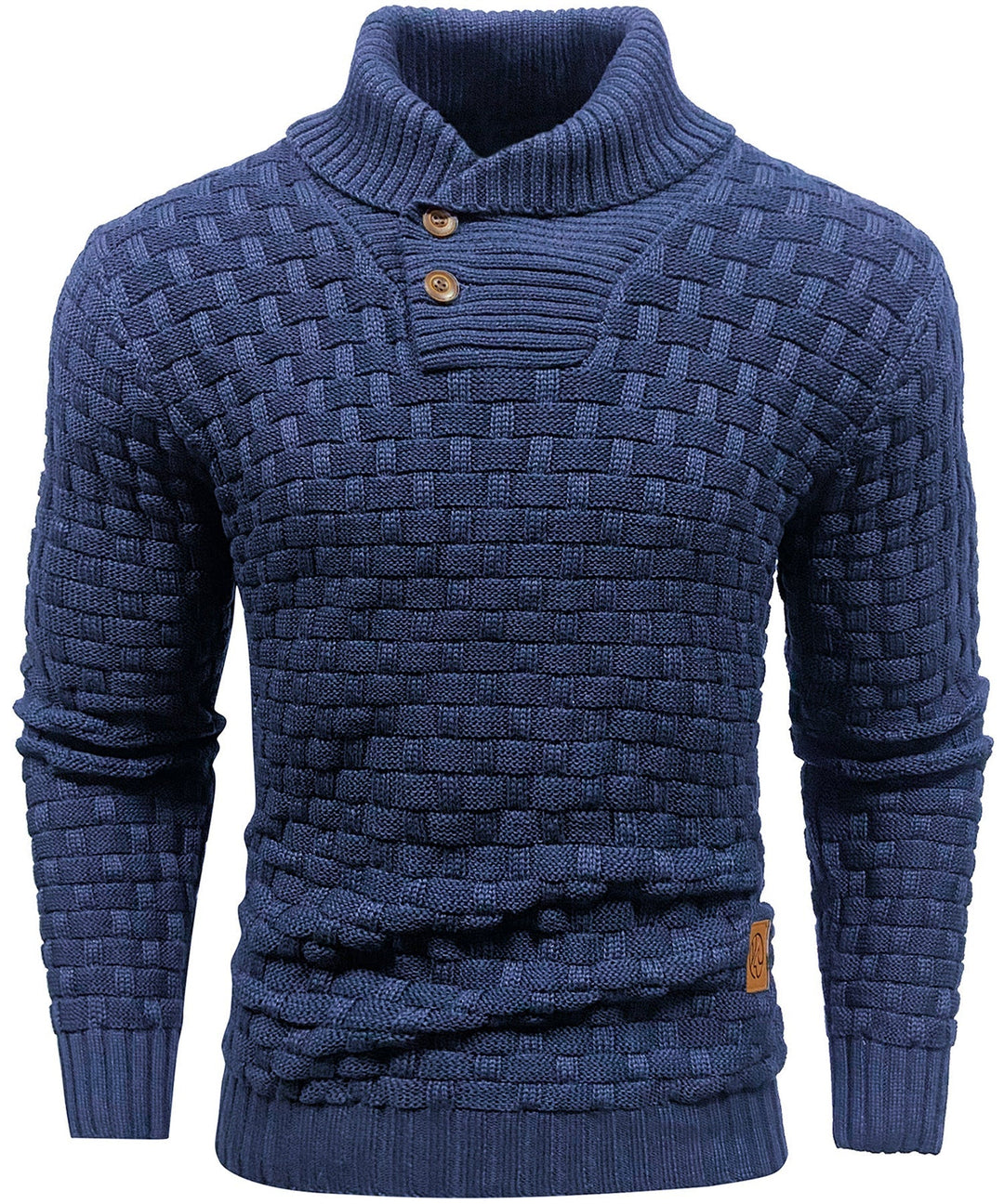 Comfortable men's high collar button-up sweater, a must-have for winter fashion.
